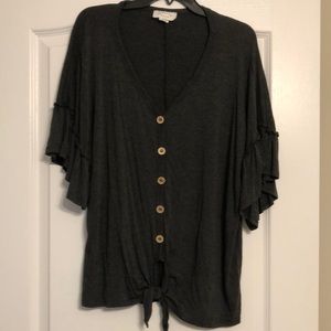 Janette Plus Charcoal Ruffle Sleeve Top